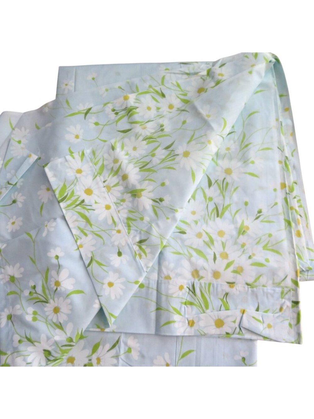 New Vintage Morgan Jones Percale Daisies Twin Flat Sheet 54x76 Blue White